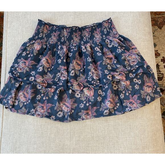 Natural Life XS / S Floral Tiered Mini Skirt Boho Western Festival Rayon Smocked - Picture 2 of 6